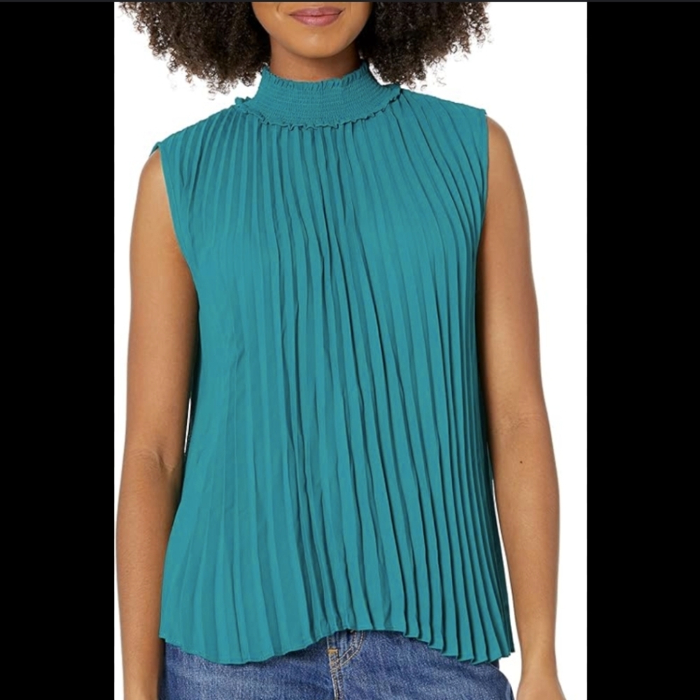 Nanette Lepore Pin Tucked Deep Lake Sleeveless Blouse